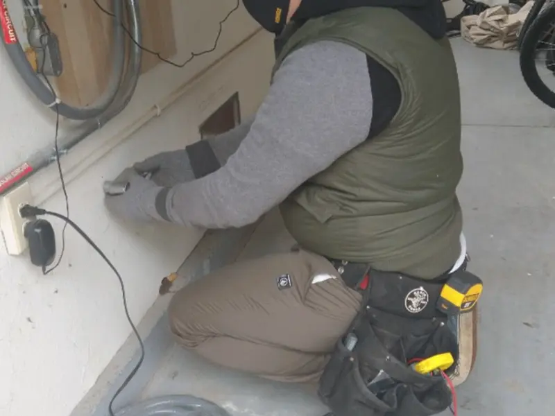 Electrician performing outlet wiring in a Alachua garage